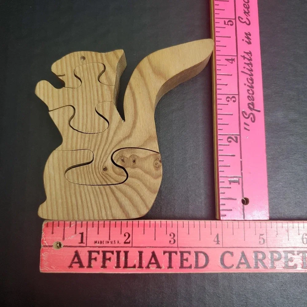 Vintage Wood Squirrel Puzzle Handcut 4 Piece Jigsaw Desk Mantle‎ Decoration